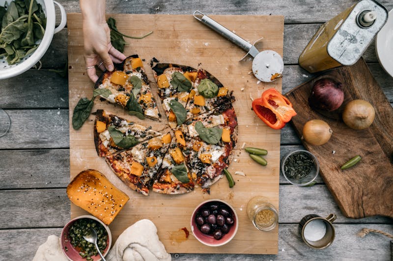 Veggie Garden pizza with colorful roasted vegetables
